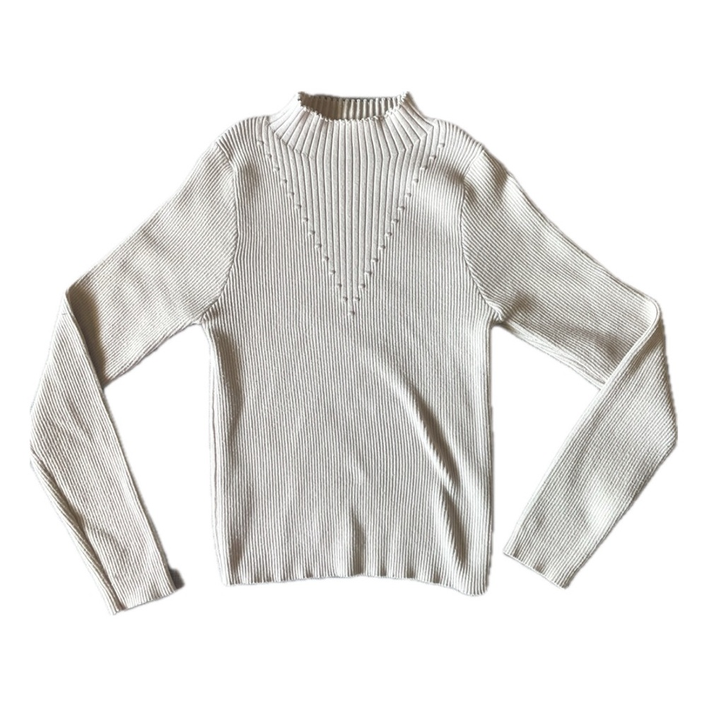 LAST DAY!! Cream Knit Etched Ribbed Mock Neck Sweater *Layers Business Trendy*